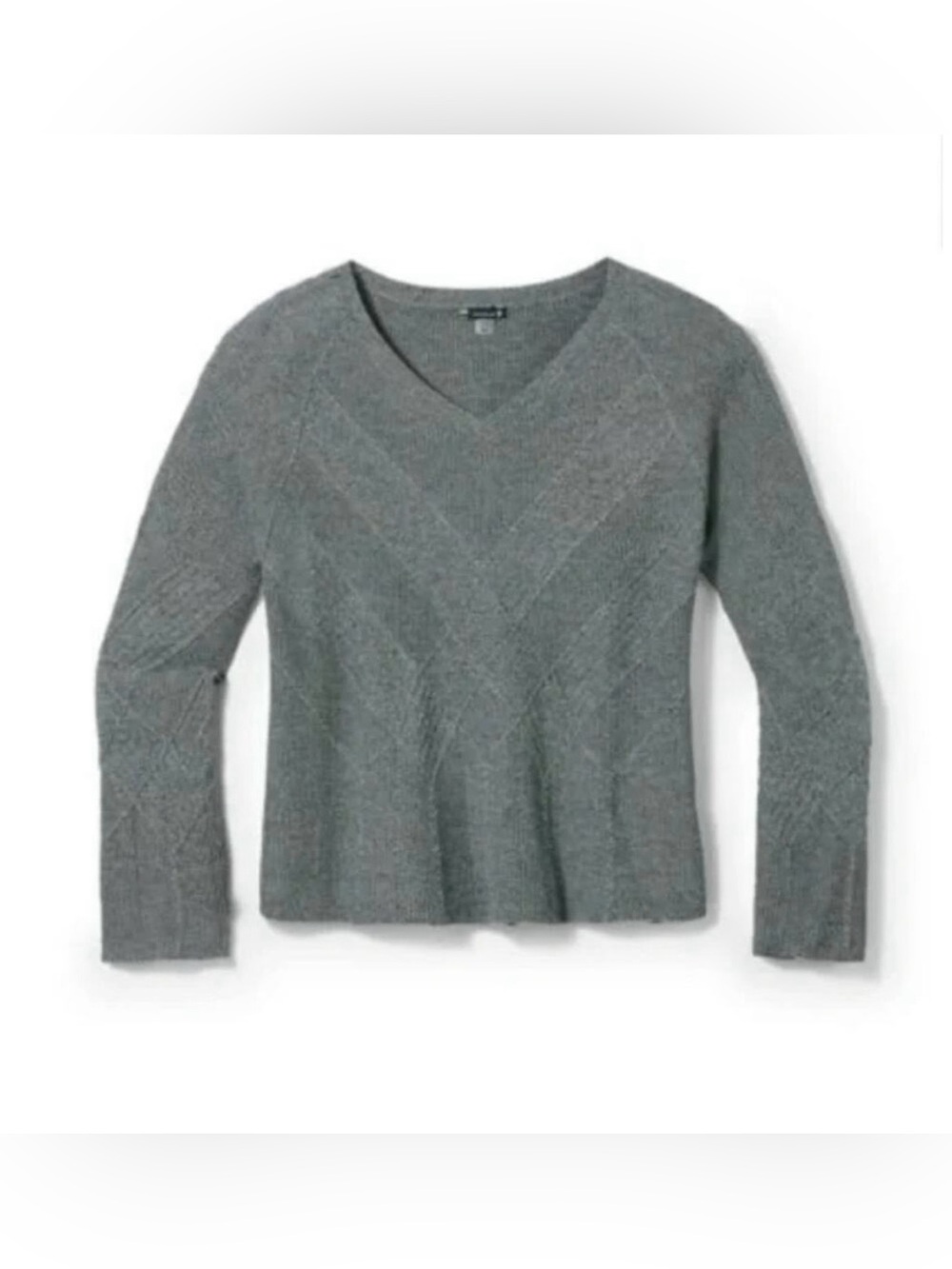 Smartwool Sweater Women Sz S Cable Knit Gray V Neck Base Layer Merino Wool